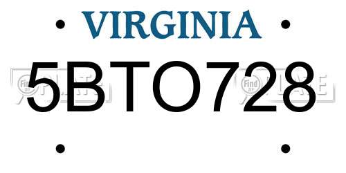 5BTO728 Virginia License Plate