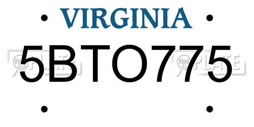 5BTO775 Virginia License Plate