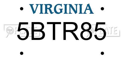 5BTR85 Virginia License Plate
