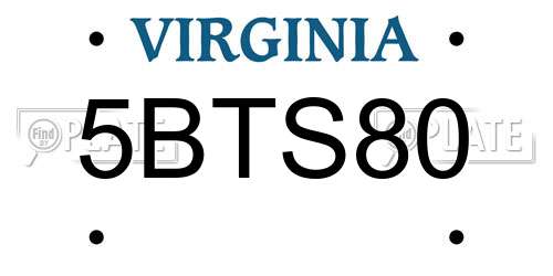 5BTS80 Virginia License Plate
