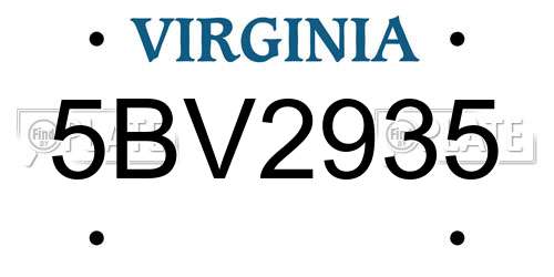 5BV2935 Virginia License Plate