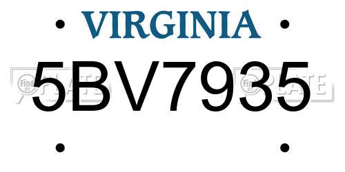 5BV7935 Virginia License Plate