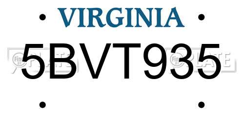 5BVT935 Virginia License Plate
