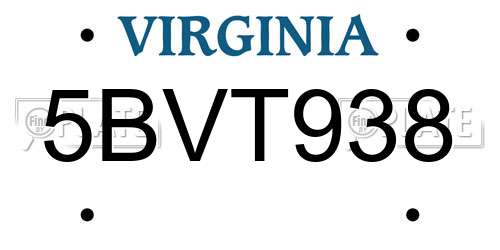 5BVT938 Virginia License Plate