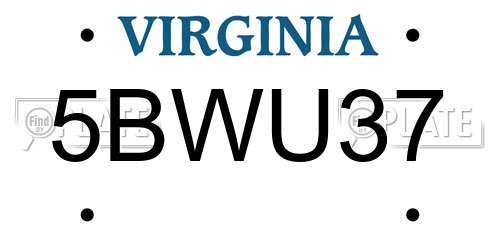 5BWU37 Virginia License Plate