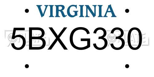 5BXG330 Virginia License Plate