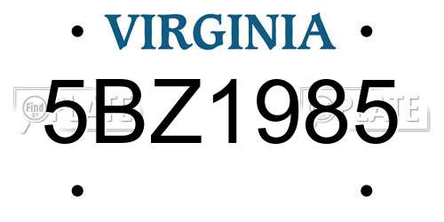 5BZ1985 Virginia License Plate