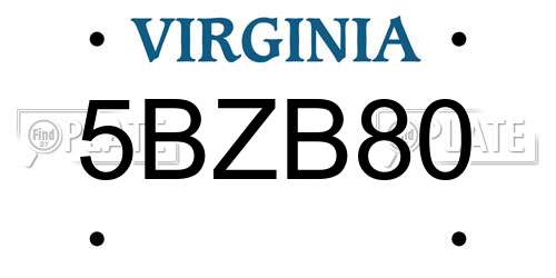 5BZB80 Virginia License Plate