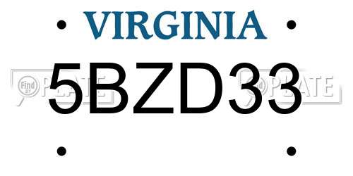 5BZD33 Virginia License Plate