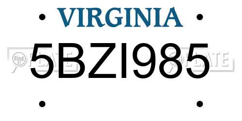 5BZI985 Virginia License Plate