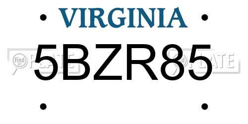 5BZR85 Virginia License Plate