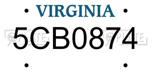 5CB0874 Virginia License Plate