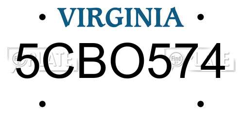 5CBO574 Virginia License Plate
