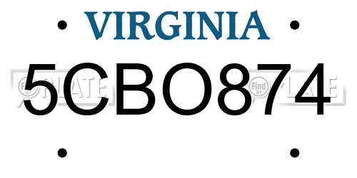 5CBO874 Virginia License Plate