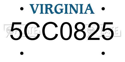 5CC0825 Virginia License Plate