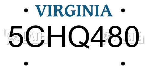 5CHQ480 Virginia License Plate