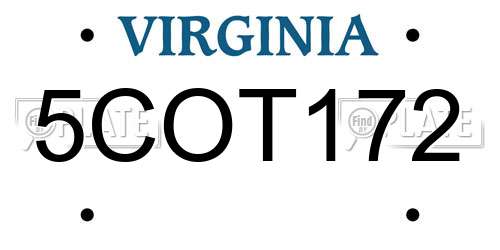 5COT172 Virginia License Plate