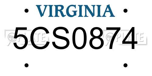 5CS0874 Virginia License Plate