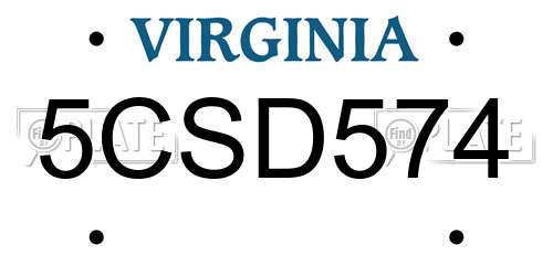 5CSD574 Virginia License Plate