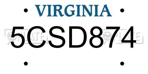 5CSD874 Virginia License Plate