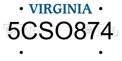 5CSO874 Virginia License Plate
