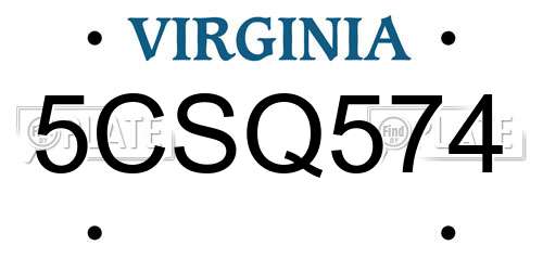 5CSQ574 Virginia License Plate