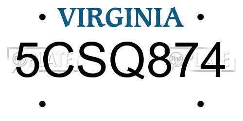 5CSQ874 Virginia License Plate