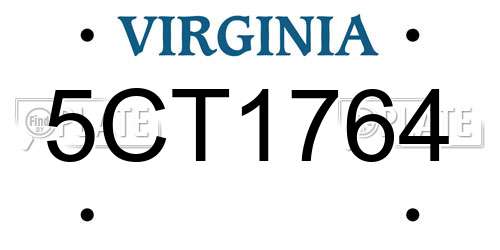5CT1764 Virginia License Plate