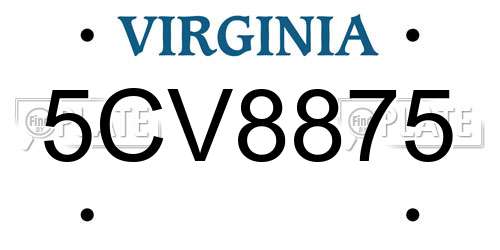 5CV8875 Virginia License Plate