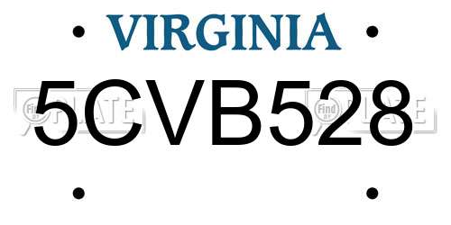 5CVB528 Virginia License Plate