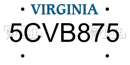 5CVB875 Virginia License Plate