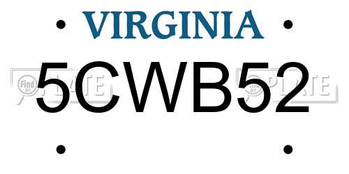 5CWB52 Virginia License Plate
