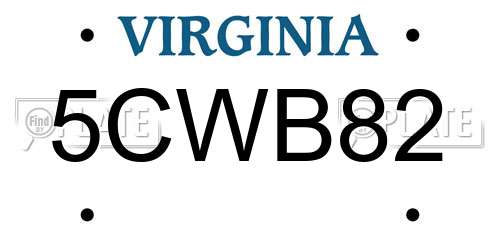 5CWB82 Virginia License Plate