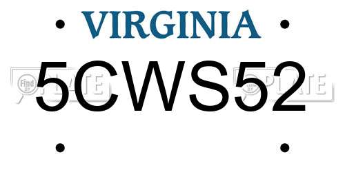 5CWS52 Virginia License Plate