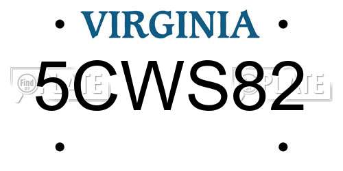 5CWS82 Virginia License Plate