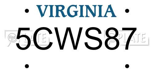 5CWS87 Virginia License Plate