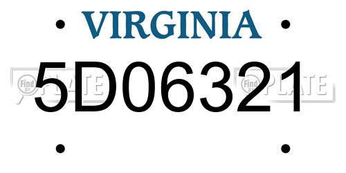 5D06321 Virginia License Plate