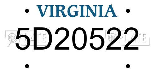 5D20522 Virginia License Plate