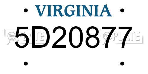 5D20877 Virginia License Plate