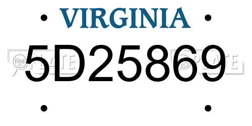 5D25869 Virginia License Plate