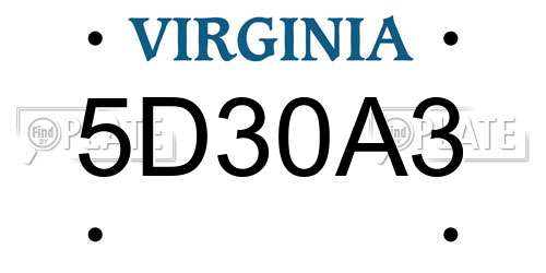 5D30A3 Virginia License Plate