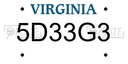 5D33G3 Virginia License Plate
