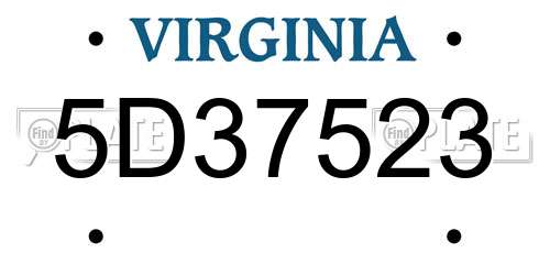 5D37523 Virginia License Plate