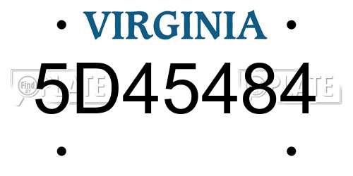 5D45484 Virginia License Plate