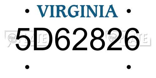 5D62826 Virginia License Plate