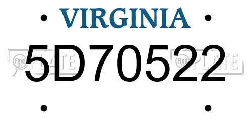 5D70522 Virginia License Plate