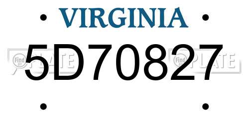 5D70827 Virginia License Plate
