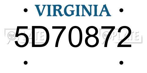 5D70872 Virginia License Plate