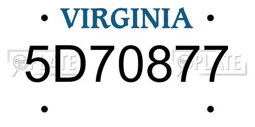 5D70877 Virginia License Plate