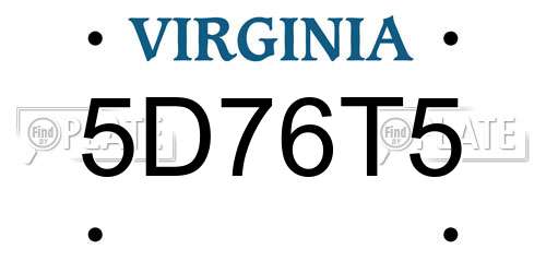 5D76T5 Virginia License Plate
